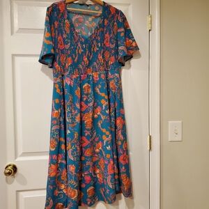 BloomChic Teal and Coral Dress With Huge Pockets